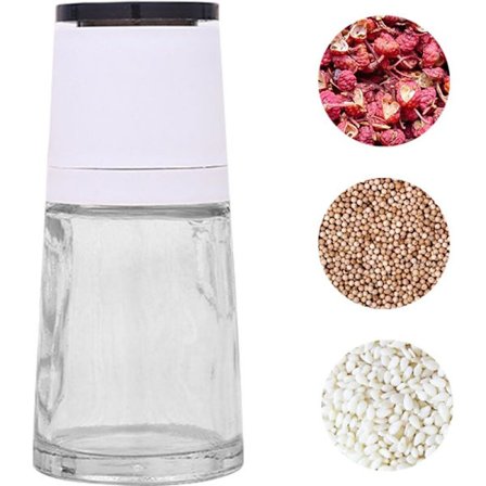 Maustemylly 13 cm, täyttämätön, lasisäiliö, keraaminen jauhin, mylly suolalle, pippurille, mausteille, chilipippureille, mustalle ja valkoiselle