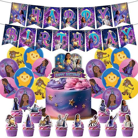 Ønske fødselsdagspynt Tegneserie tema fødselsdagspynt Balloner Kagepynt Bannersæt