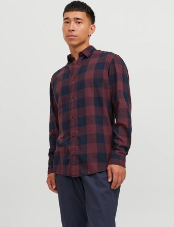 Jack & Jones Jjegingham Twill Shirt L/S Noos - Burgundy - XL