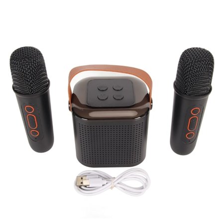 Mini Karaoke-kone Stereo Kannettava RGB-valo Bluetooth-kaiutin 2 langattomalla mikrofonilla kotijuhliin Musta