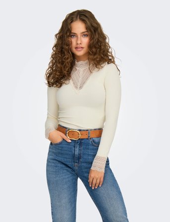 ONLY Onltilde L/S High Neck Lace Top Jrs Noos - Cream - XS