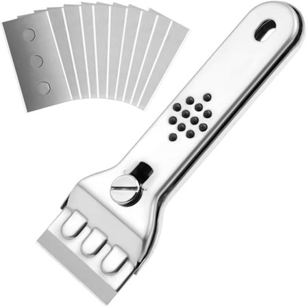 Skraber i rustfrit stål, farveskraber med 10 metalklinger, keramisk kogepladeskraber, professionelt glas skrabeværktøj til fjernelse af lim og farve