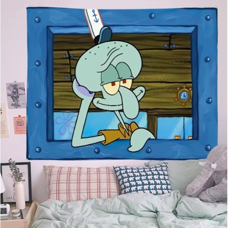 SpongeBob SquarePants hengegardin bakgrunnsduk Blekksprutduk hengemaleri veggduk sovesal tegneserie veggdekorasjon veggteppe 100*12cm