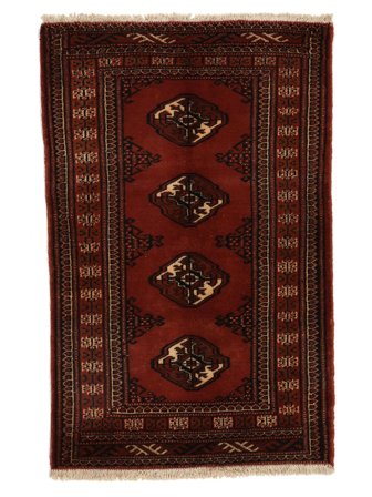 Noué À La Main Turkaman Tapis 67X105 De Laine Noir/Rouge Foncé Petit
