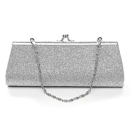 Mode Kvinnor Glitter Silverfärgad Clutch Väska Kväll Fest Bröllop