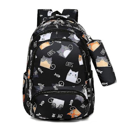 Piger Børn Kat Rygsæk Skoletaske Med Penalhus (farve: Sort)
