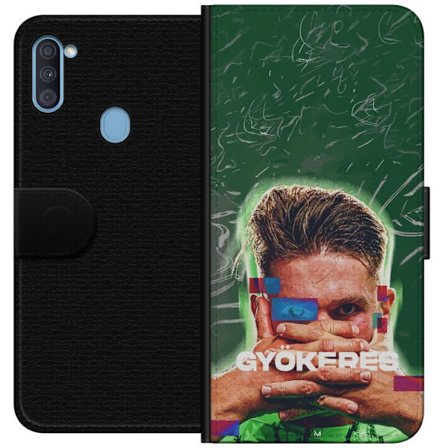 Yhteensopiva Lompakkokotelo Samsung Galaxy A11 Lamine Yamal Barcelonan pelipaidassa, jossa on neonvaloja ja punaisia ja sinisiä salamoita dramaattises