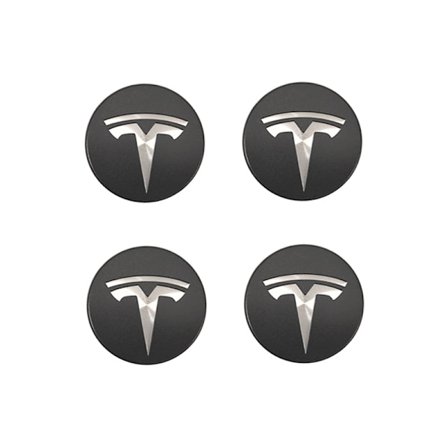 Passer for Tesla Tesla Model 3 Navkapsel Logo - Mørkegrå Sølv Logo (Pakke med fire)