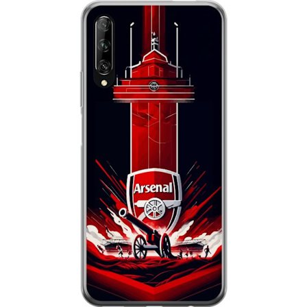 Yhteensopiva Puhelinkuori Huawei P smart Pro 2019 Arsenal-embleemi, jossa tykki ja stadionmotiivi voimakkaassa punaisessa ja valkoisessa urheilusuunni