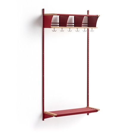 Garderobenschrank JEPPE mit 3 Fächern, Grundelement, 1790x900x310 mm, rot/Eiche