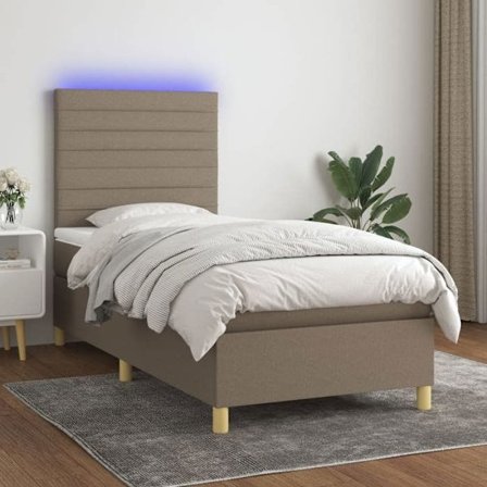 Maison Exclusive - Sengebund med lameller og madras samt LED Taupe 80x200 cm Stof