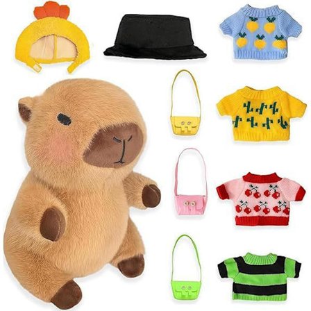 Kapybara Plysjleketøy med 9 stk Klesstilbehør Pedagogisk DIY Dukke Kle Opp Søt Kapybara Kosedyr for Jenter Gutter (FMY)