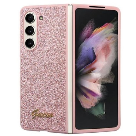 Guess Galaxy Z Fold 5 Mobilskal Läder Triangle Strass - Rosa