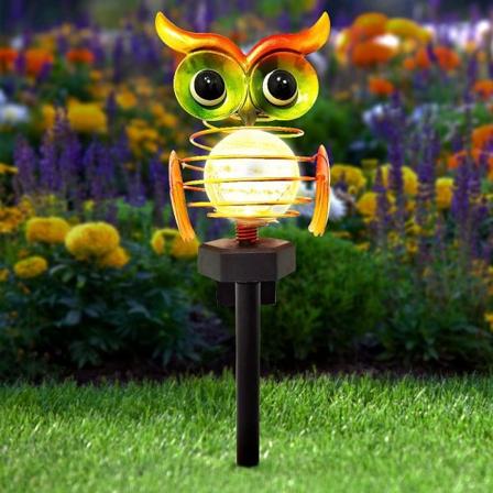 Solcelledrevet hagelampe utendørs, sprukket glasskulelampe utendørs varm hvit ugle LED-lampe, brukt til gårdsplassplen gårdsplasspassasje - Blå