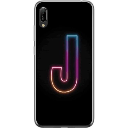 Yhteensopiva Puhelinkuori Huawei Huawei Y6 Pro (2019) Minimaalinen neonkirjain J värien vaihtuessa valossa mustaa taustaa vasten