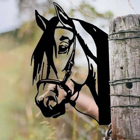 Rusten metal træpæl - Rusten haveornament - Kohoved - Skru-i vægdekoration