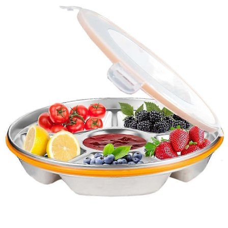 Delad serveringsbricka med lock - Återanvändbar grönsaksbricka med lock och dippskål, 6 fack