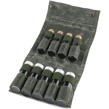 Krydderpose med 9 krydderglass (armegrønn), sammenleggbar krydderflaskepose