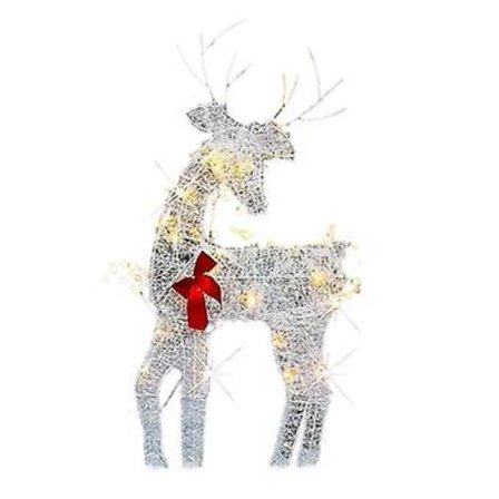 Ljuslykta Julrenar 2D Utomhusdekorationer, Förbelyst Jul Rudolph & Santas Släde Med Ljus