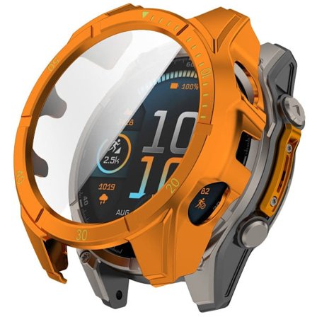 Garmin Fenix 8 43mm Urkasse PC Frame Cover med skærmfilm af hærdet glas - Orange + Grøn