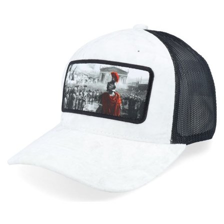 Calza Pennello - Vit trucker Keps - Spartan King Velvet White/Black A-Frame Trucker @ Hatstore