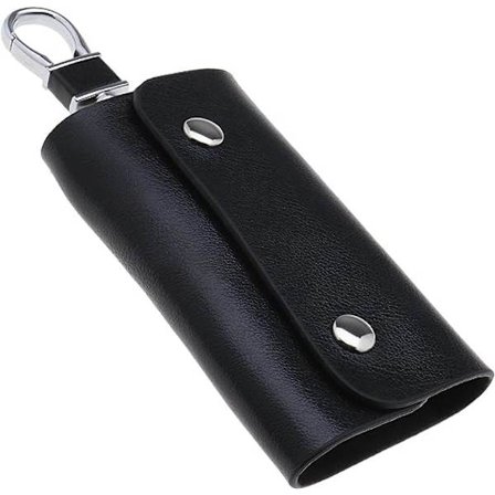 Svart skinn nøkkelring med 6 kroker og nøkkelring med karabinkrok 10,5 x 5,5 cm