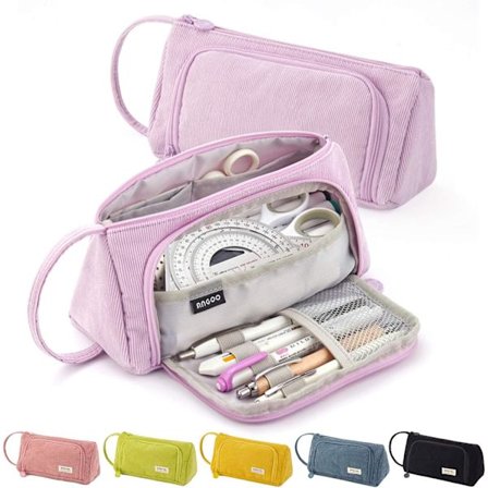 Lyselilla blyantsæske med 3 rum, stor blyantsæske med stor kapacitet