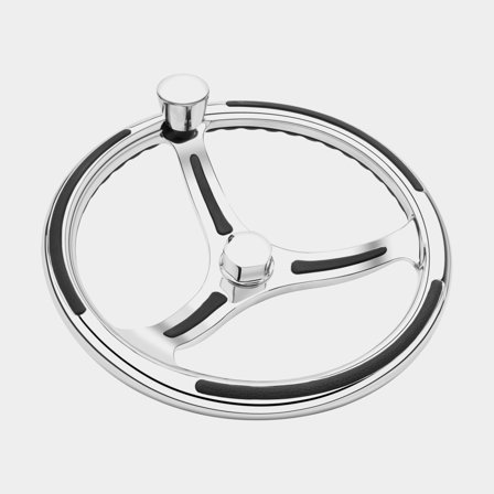 Stuurwiel motorboot Schmitt Primus SS, roestvrij staal, Ø343 mm, met naaf, past op 3/4" (19 mm) stuurwielas + stuurknop, zilver