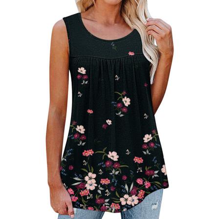 Print Linne För Kvinnor T-shirts Med Blommönster