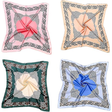 4-pakks Satin Hodebånds-Sjal, Hår-Sjal, Hals-Sjal, Silke-lignende Sjal, Kvadratisk Satin Hodebånd for Kvinner