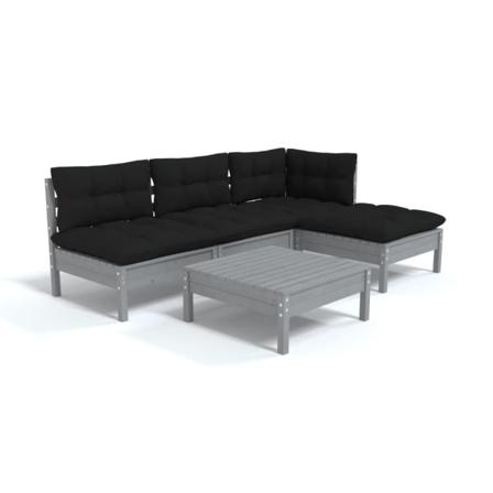 Vidaxl Loungegrupp Med Dynor 5 Delar Grå Massiv Furu Grå