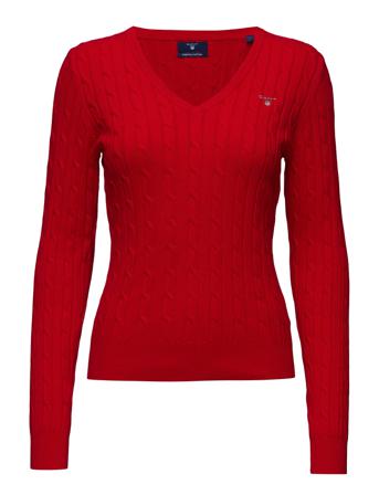 Stretch Cotton Cable V-Neck Villapaita Punainen GANT