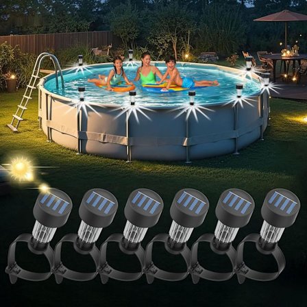 6-pakning solcellelamper for basseng over bakken, vanntett LED-dekksbelysning for svømmebasseng, utendørs hagelys for hage, F