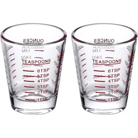 Shotglas Målebæger Rundt Flydende Kraftigt Glas Espresso Shotglas 1 OZ 4 Funktioner (2-pak - Rød 30 ml)