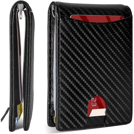 Pengeklipslommebøker for menn - Minimalistisk slank lommebok for menn for frontlomme - Bifold skinnlommebok med RFID-blokkeringsbeskyttelse ID-vindu 