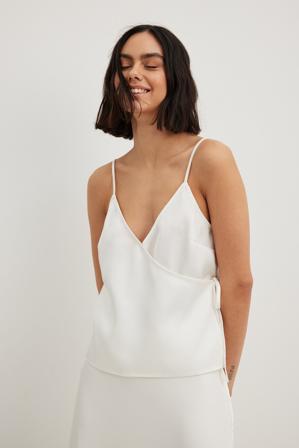 NA-KD Party Débardeur cache-cœur en tissu satiné - Hauts d'été - OffBlanc - EU 34