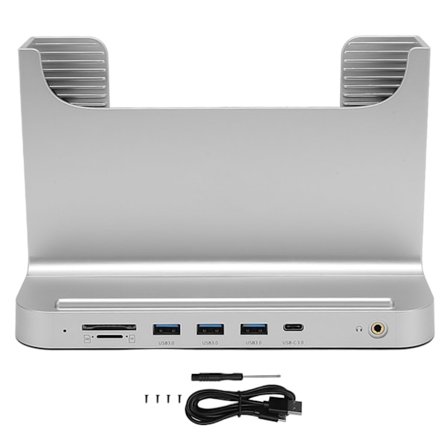 Vertikal PC-stativ 8 i 1 dockingstation Stabil signaltransmission Mini PC-stativ til OS X Office-grænsefladeudvidelse Sølvfarve