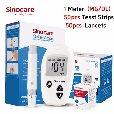 Sinocare Safe-Accu verensokerimittari kotikäyttöön, täysin automaattinen, kooditon verensokerimittari verensokerin mittaamiseen