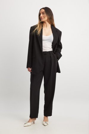NA-KD Tapered High Waist Suit Pants - Kontorbukser - Sort - EU 34