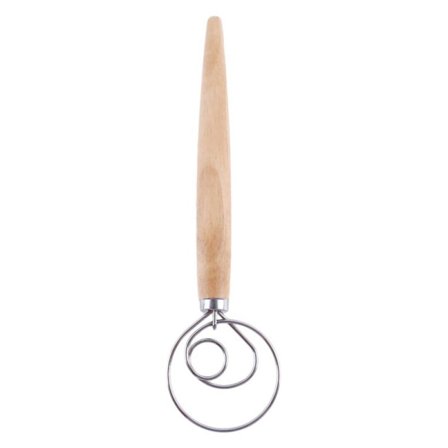 Kreativ ny 1 stk. rustfrit stål mixer til DIY brøddej pande dej piskeris piskeris mixer værktøj egetræ håndtag