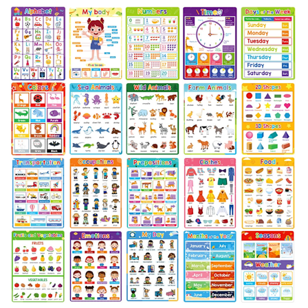 20 pedagogiske plakater for barn som lærer temaer kognisjon tid frukt farge dyr kropp