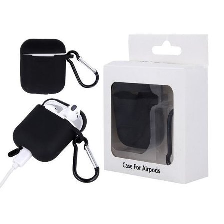 AirPod silikoninen latauskotelo koukulla - musta