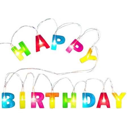 LED-ljusslinga med texten "Happy Birthday", flerfärgade lysande bokstäver för födelsedagsfest