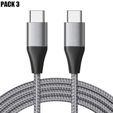 3-pack USB-C till USB-C-kabel 3A snabbladdning för Xiaomi Redmi OPPO Samsung - 1M flätad nylongrå
