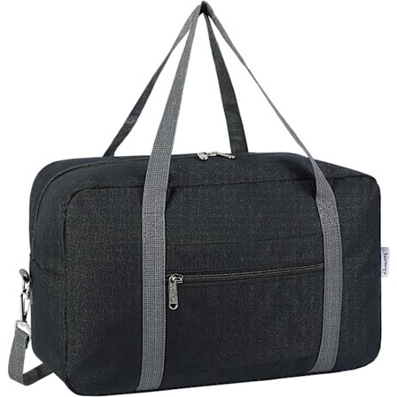 Ryanair-godkjent kabinveske under setet, sammenleggbar reiseveske, håndbagasje, overnattingsveske for menn og kvinner (svart (med skulderrem))