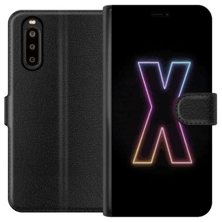 Yhteensopiva Lompakkokotelo Sony Sony Xperia 10 II Neonkirjain X voimakkaissa väri vaihteluissa mustaa taustaa vasten, voimakas typografinen suunnitt