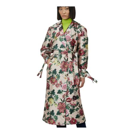 Silvian Heach, Double-breasted trench coat with flower print Beige, Dames, Maat:S,polyester