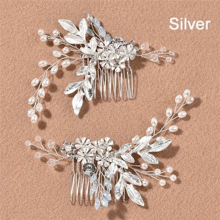 2ST/ Set Pearl Hårklämmor Brudhårskam SILVER