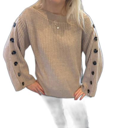 Beige stickad tröja med knappar