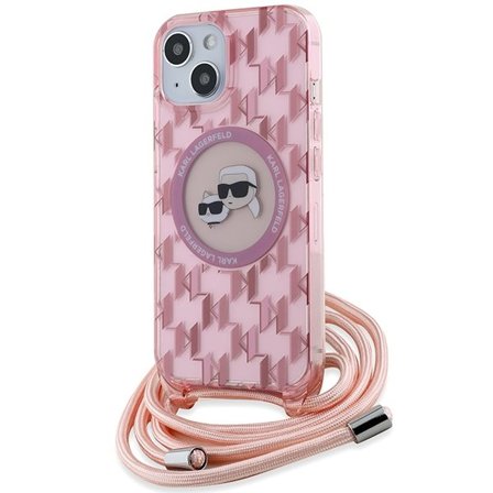 Karl Lagerfeld IML Crossbody Monogram Karl & Choupette MagSafe Case for iPhone 15/14/13 - Pink